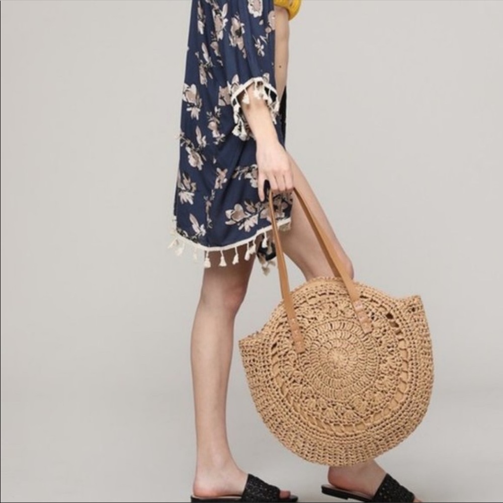 ✨LAST ONE✨HANDMADE ROUND STRAW BOHO CHIC BAG - Picture 6 of 8